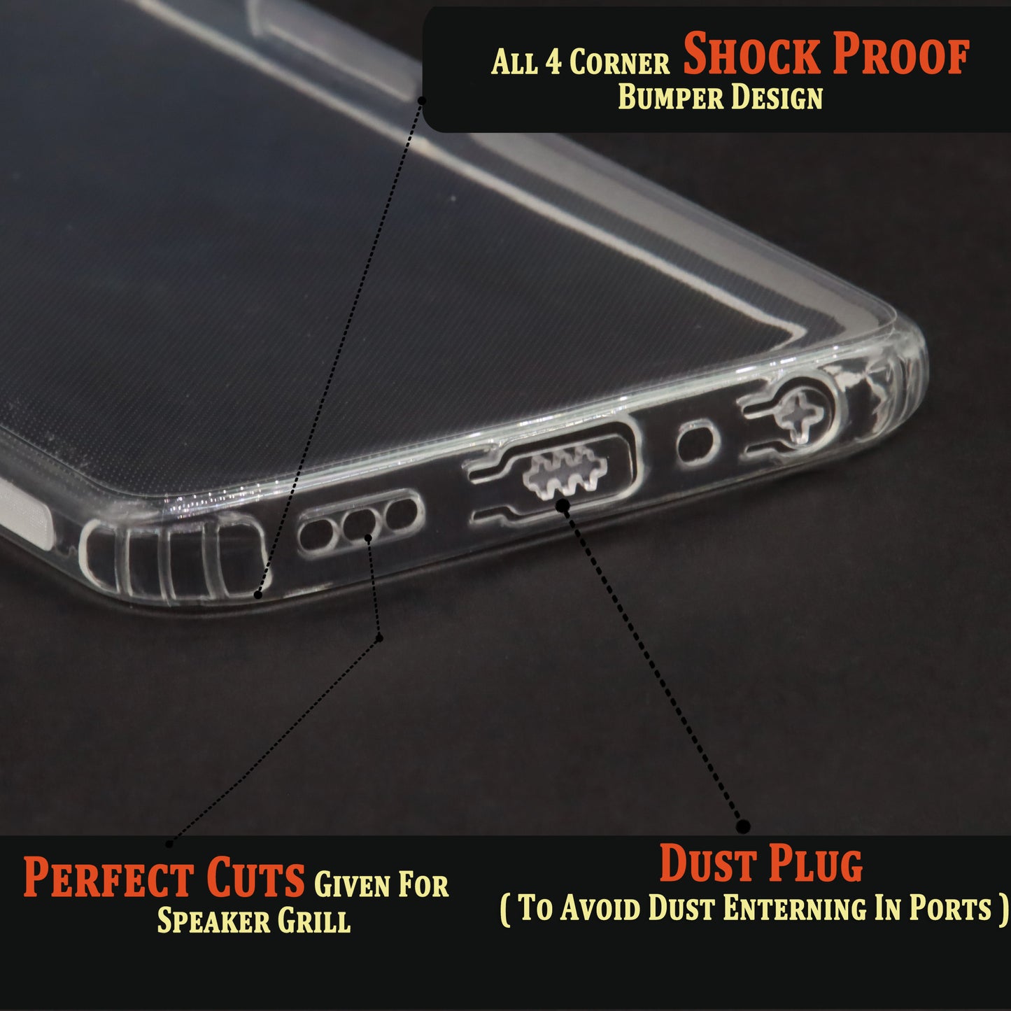 VAKIBO Super Premium Soft TPU Transparent Case With Dustplug,Side Grip,Corner Protection,lanyard Cuts,Camera Protection Suitable for Oppo K10 4G