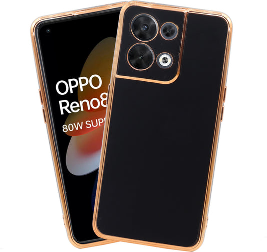 VAKIBO Golden Chrome Border Black Coloured Soft TPU Back Cover Case With Camera Protection Suitable for Oppo Reno 8