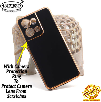 VAKIBO Golden Chrome Border Black Coloured Soft TPU Back Cover Case With Camera Protection Suitable for Oppo Reno 8