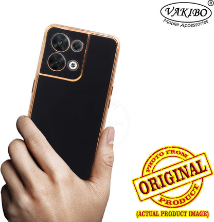 VAKIBO Golden Chrome Border Black Coloured Soft TPU Back Cover Case With Camera Protection Suitable for Oppo Reno 8