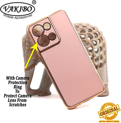 VAKIBO Golden Chrome Border Peach Coloured Soft TPU Back Cover Case With Camera Protection Suitable for Oppo Reno 8