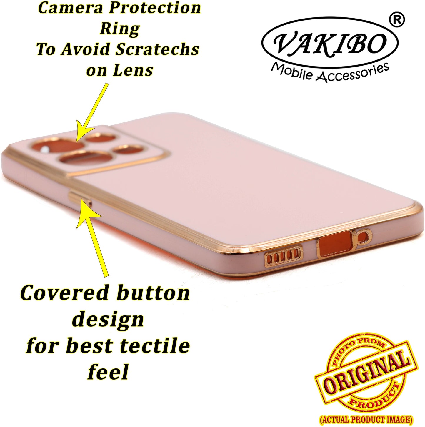 VAKIBO Golden Chrome Border Peach Coloured Soft TPU Back Cover Case With Camera Protection Suitable for Oppo Reno 8