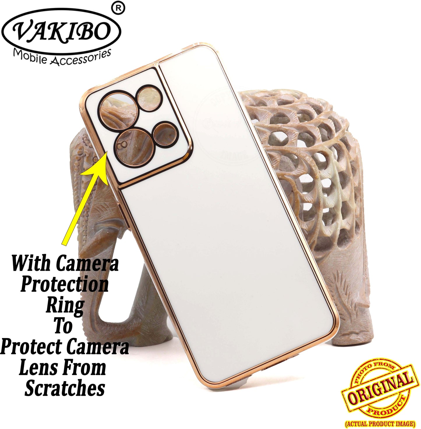 VAKIBO Golden Chrome Border White Coloured Soft TPU Back Cover Case With Camera Protection Suitable for Oppo Reno 8