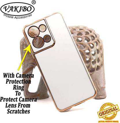 VAKIBO Golden Chrome Border White Coloured Soft TPU Back Cover Case With Camera Protection Suitable for Oppo Reno 8
