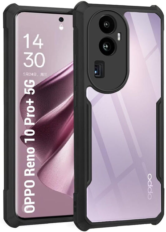 VAKIBO Best Selling Black and Transparent Back Cover Case Made With Soft TPU and Acrylic With 4 Corner and Camera Protection Suitable for Oppo Reno 10 Pro Plus