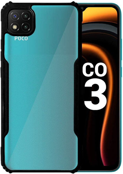 VAKIBO Best Selling Black and Transparent Back Cover Case Made With Soft TPU and Acrylic With 4 Corner and Camera Protection Suitable for Mi Poco C3
