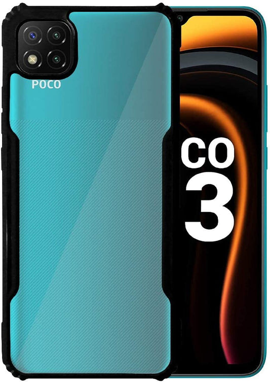 VAKIBO Best Selling Black and Transparent Back Cover Case Made With Soft TPU and Acrylic With 4 Corner and Camera Protection Suitable for Mi Poco C3