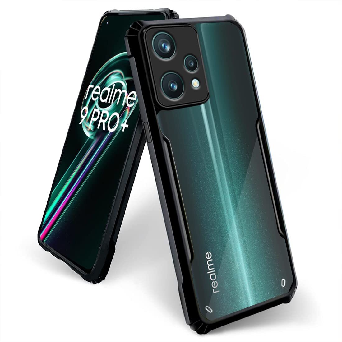 VAKIBO Best Selling Black and Transparent Back Cover Case Made With Soft TPU and Acrylic With 4 Corner and Camera Protection Suitable for Realme 9 Pro Plus