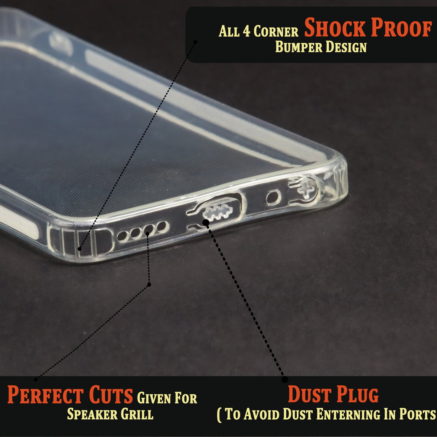 VAKIBO Super Premium Soft TPU Transparent Case With Dustplug,Side Grip,Corner Protection,lanyard Cuts,Camera Protection Suitable for Realme 10 Pro