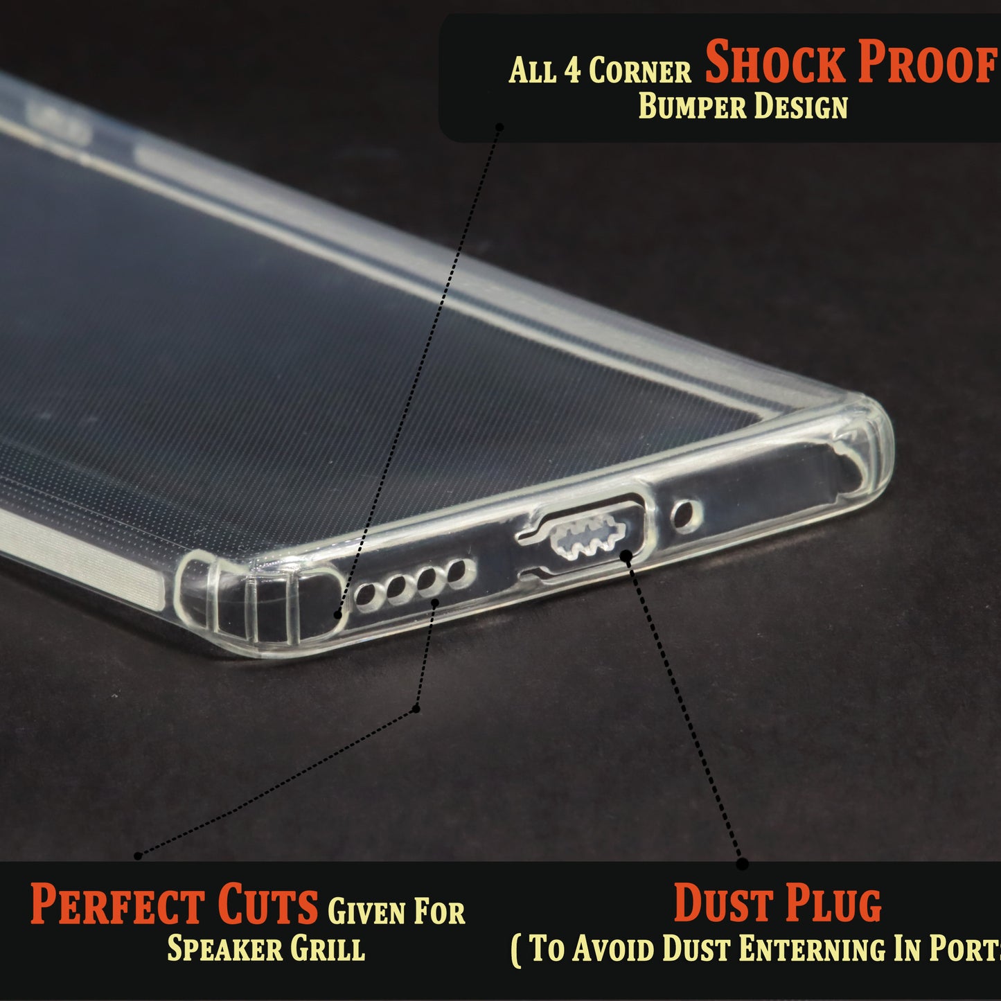 VAKIBO Super Premium Soft TPU Transparent Case With Dustplug,Side Grip,Corner Protection,lanyard Cuts,Camera Protection Suitable for Realme 10 Pro Plus