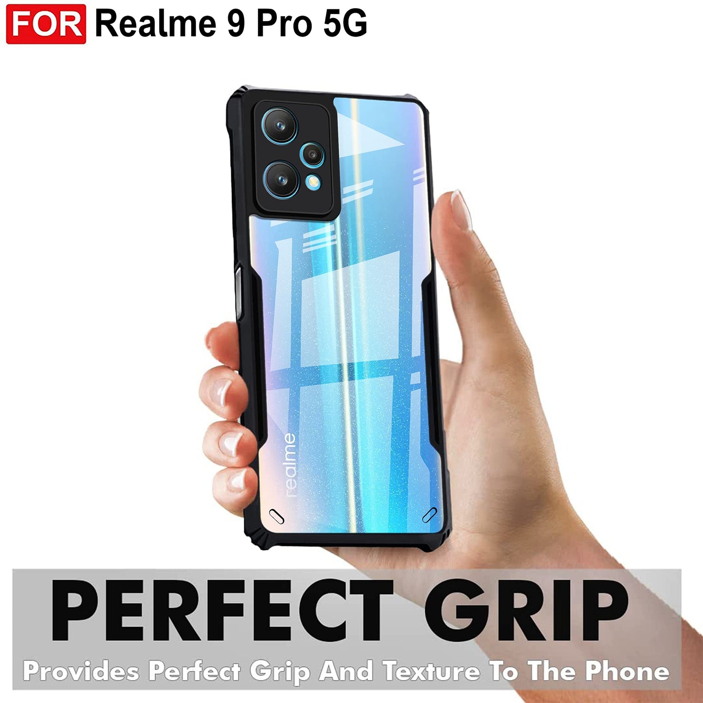 VAKIBO Best Selling Black and Transparent Back Cover Case Made With Soft TPU and Acrylic With 4 Corner and Camera Protection Suitable for Realme 9 Pro