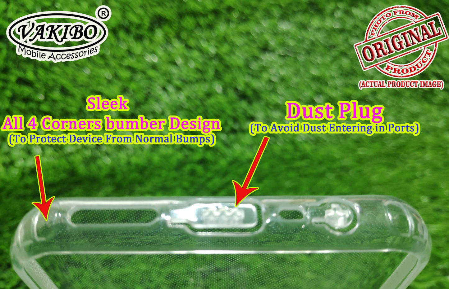 VAKIBO Super Premium Soft TPU Transparent Case With Dustplug,Side Grip,Corner Protection,lanyard Cuts,Camera Protection Suitable for Realme C15