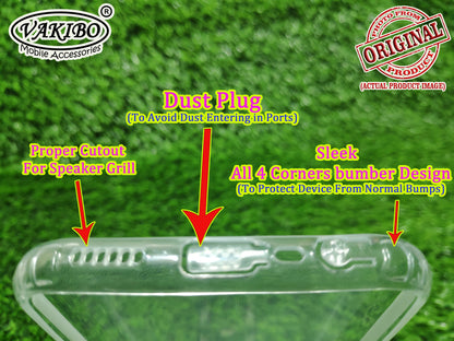 VAKIBO Super Premium Soft TPU Transparent Case With Dustplug,Side Grip,Corner Protection,lanyard Cuts,Camera Protection Suitable for Realme C3