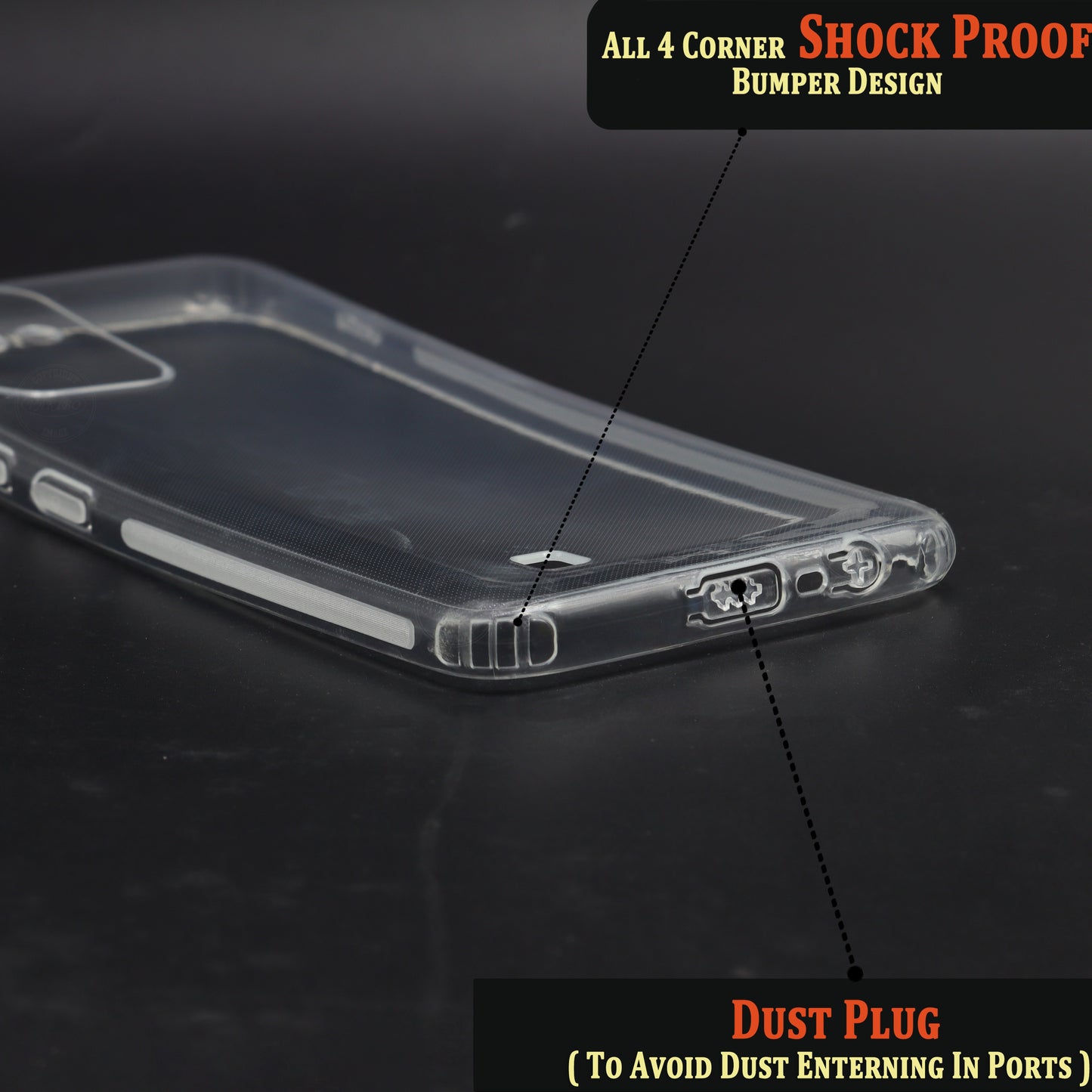 VAKIBO Super Premium Soft TPU Transparent Case With Dustplug,Side Grip,Corner Protection,lanyard Cuts,Camera Protection Suitable for Realme Narzo 50i