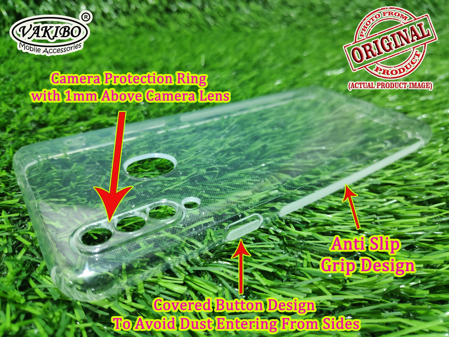 VAKIBO Super Premium Soft TPU Transparent Case With Dustplug,Side Grip,Corner Protection,lanyard Cuts,Camera Protection Suitable for Samsung A20s