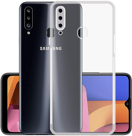 VAKIBO Super Premium Soft TPU Transparent Case With Dustplug,Side Grip,Corner Protection,lanyard Cuts,Camera Protection Suitable for Samsung A20s