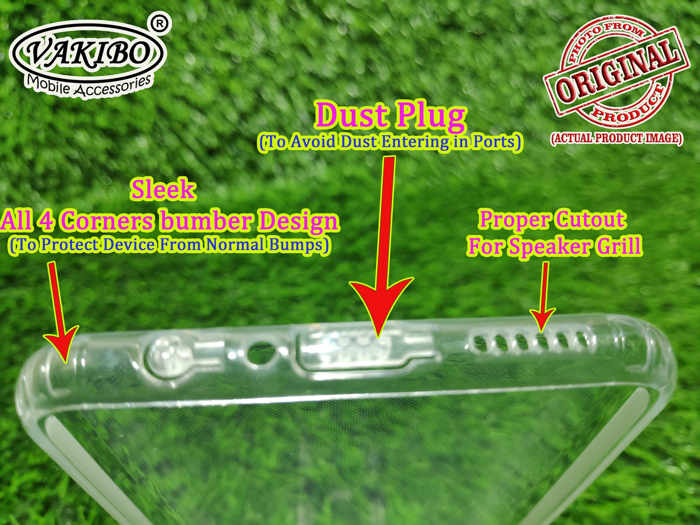 VAKIBO Super Premium Soft TPU Transparent Case With Dustplug,Side Grip,Corner Protection,lanyard Cuts,Camera Protection Suitable for Samsung A20s