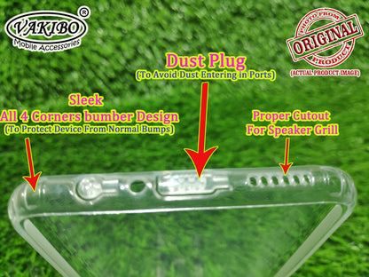 VAKIBO Super Premium Soft TPU Transparent Case With Dustplug,Side Grip,Corner Protection,lanyard Cuts,Camera Protection Suitable for Samsung A20s