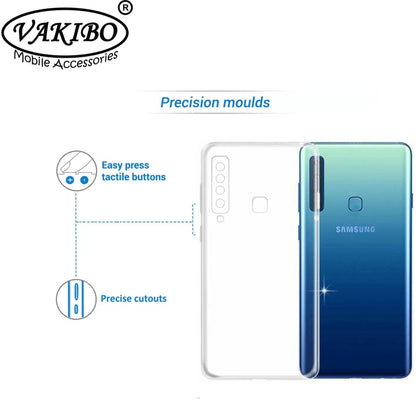 VAKIBO Super Premium Soft TPU Transparent Case With Dustplug,Side Grip,Corner Protection,lanyard Cuts,Camera Protection Suitable for Samsung A9 2018