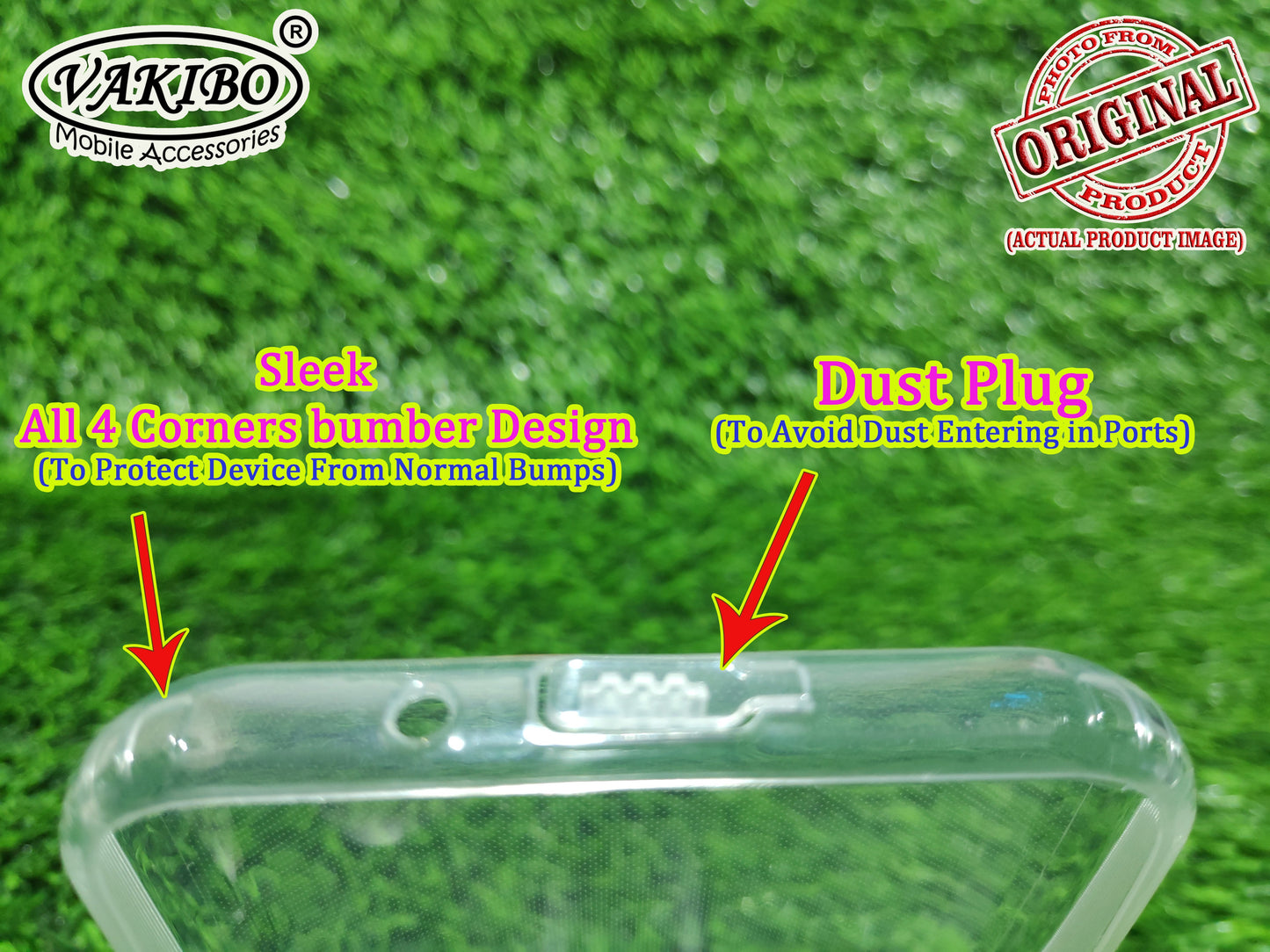 VAKIBO Super Premium Soft TPU Transparent Case With Dustplug,Side Grip,Corner Protection,lanyard Cuts,Camera Protection Suitable for Samsung J2 2018