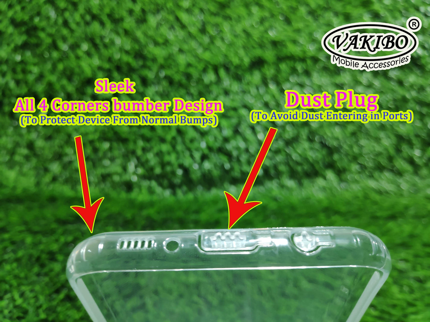 VAKIBO Super Premium Soft TPU Transparent Case With Dustplug,Side Grip,Corner Protection,lanyard Cuts,Camera Protection Suitable for Samsung S8 Plus