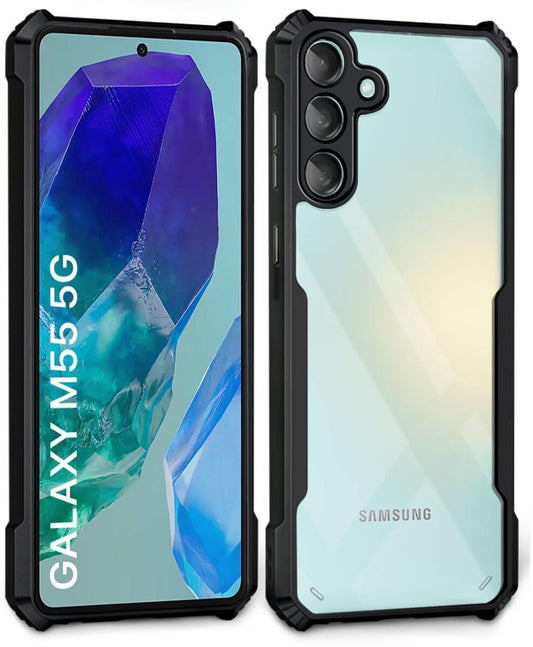 VAKIBO Super Premium Black Border Transparent Case With Corner Protection & Camera Protection Suitable for Samsung M55s