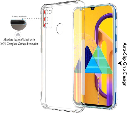 VAKIBO Super Premium Soft TPU Transparent Case With Dustplug,Side Grip,Corner Protection,lanyard Cuts,Camera Protection Suitable for Samsung M30S