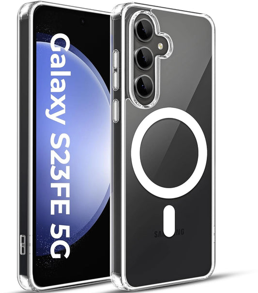 VAKIBO Megnatic Magsafe Transparent Coloured Soft with Hard back Back Cover Case With Camera Protection Ring Suitable for Samsung Galaxy S23 FE