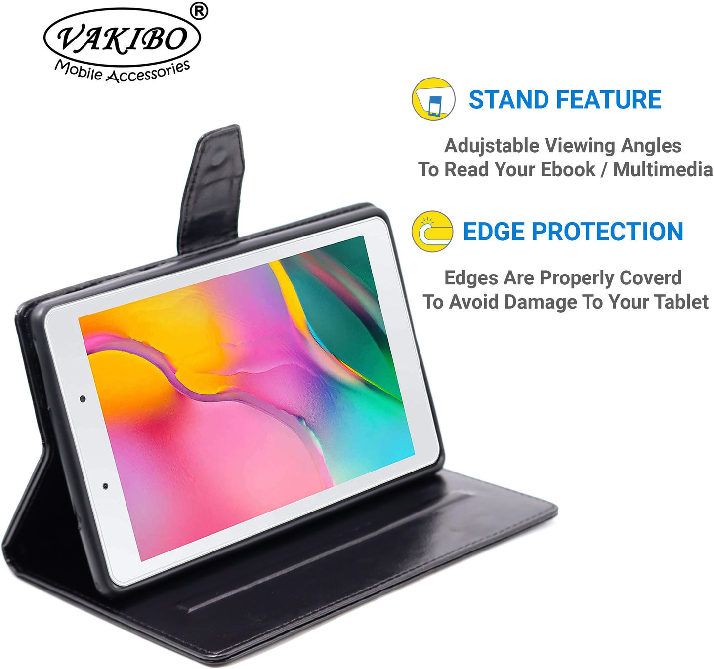 VAKIBO Premium Dotted Design Black Coloured Synthatic Leather Flip Cover Case Suitable for Samsung Galaxy TAB A T295 2019 8 Screen Size