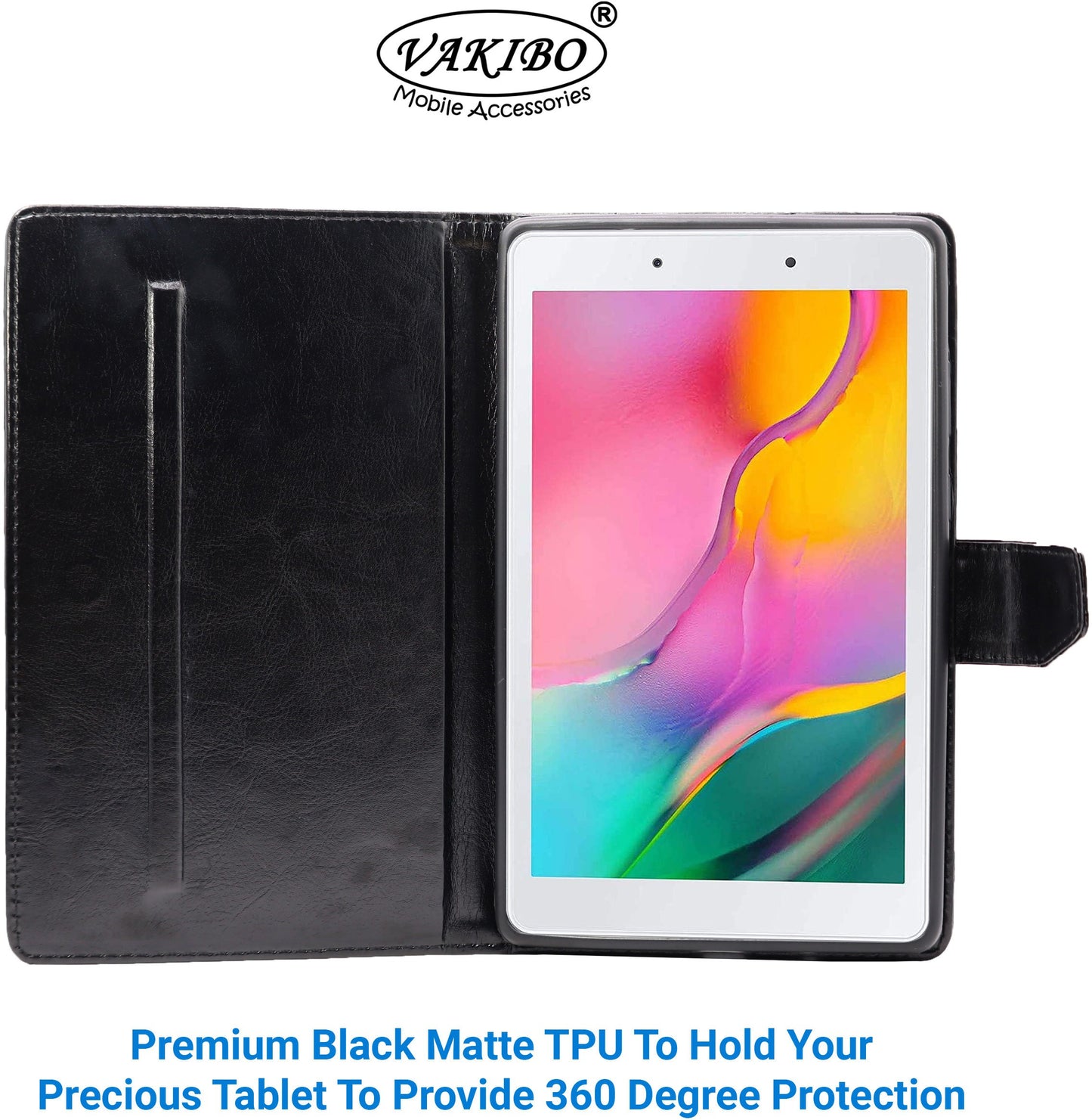 VAKIBO Premium Dotted Design Black Coloured Synthatic Leather Flip Cover Case Suitable for Samsung Galaxy TAB A T295 2019 8 Screen Size