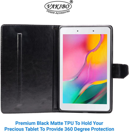 VAKIBO Premium Dotted Design Black Coloured Synthatic Leather Flip Cover Case Suitable for Samsung Galaxy TAB A T295 2019 8 Screen Size
