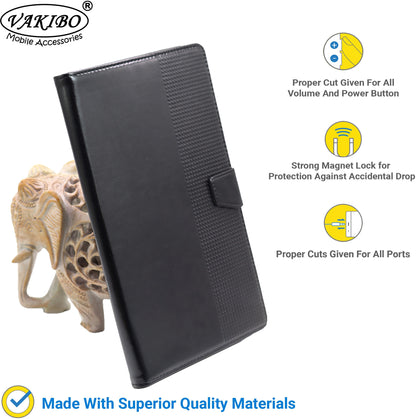 VAKIBO Premium Dotted Design Black Coloured Synthatic Leather Flip Cover Case Suitable for Samsung Galaxy TAB A T295 2019 8 Screen Size