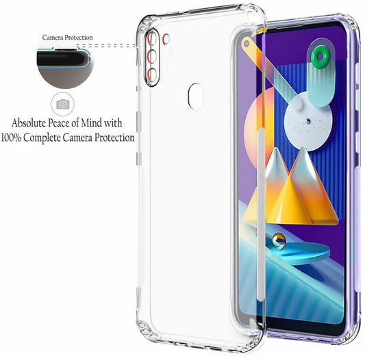 VAKIBO Super Premium Soft TPU Transparent Case With Dustplug,Side Grip,Corner Protection,lanyard Cuts,Camera Protection Suitable for Samsung Galaxy A11