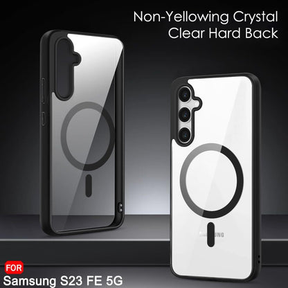 VAKIBO Megnatic Magsafe Black Coloured Soft with Hard back Back Cover Case With Camera Protection Ring Suitable for Samsung Galaxy S23 FE