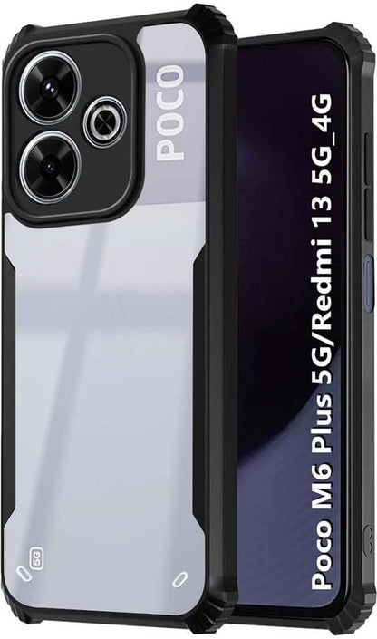 VAKIBO Best Selling Black and Transparent Back Cover Case Made With Soft TPU and Acrylic With 4 Corner and Camera Protection Suitable for Xiaomi Redmi 13 5G