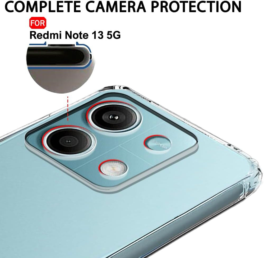 VAKIBO Premium Clear 1.5MM Thick Transparent Soft TPU Rubber Back Cover Case With Camera Protection Suitable for Mi Redmi Note 13 5G