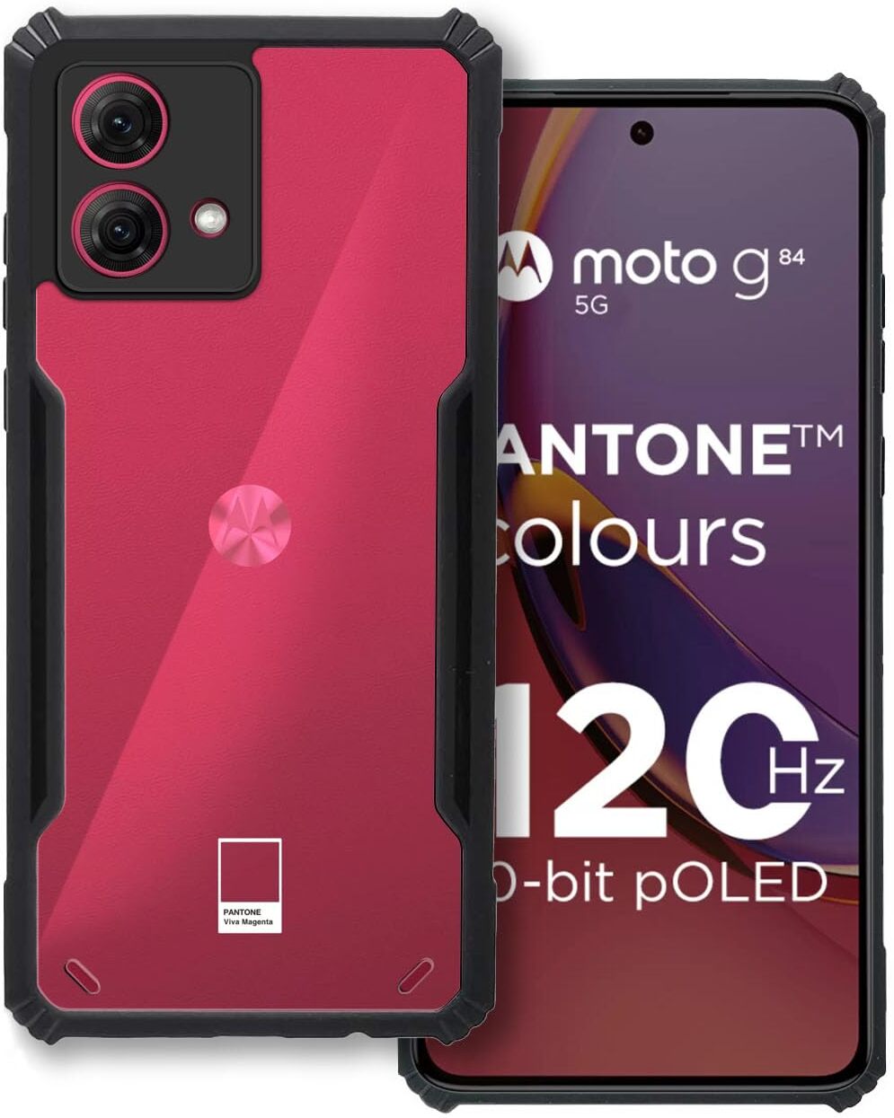VAKIBO Super Premium Black Border Transparent Case With Corner Protection & Camera Protection Suitable for Moto G84