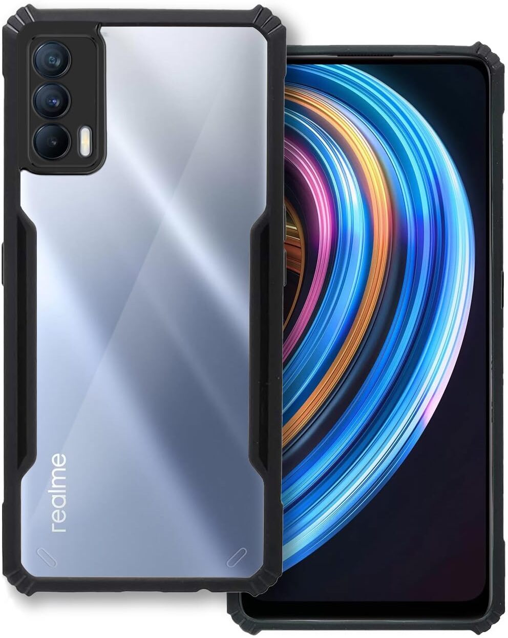 VAKIBO Super Premium Black Border Transparent Case With Corner Protection & Camera Protection Suitable for Realme X7