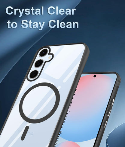 VAKIBO Megnatic Magsafe Black Coloured Soft with Hard back Back Cover Case With Camera Protection Ring Suitable for Samsung Galaxy S24 FE