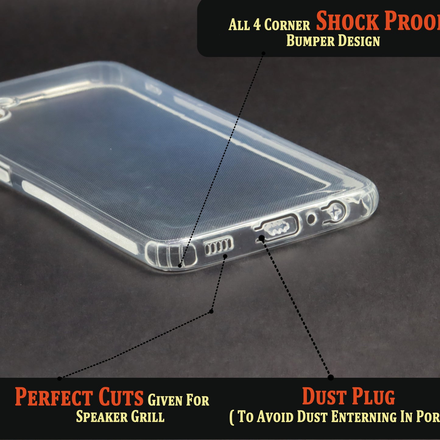 VAKIBO Super Premium Soft TPU Transparent Case With Dustplug,Side Grip,Corner Protection,lanyard Cuts,Camera Protection Suitable for Samsung A04E