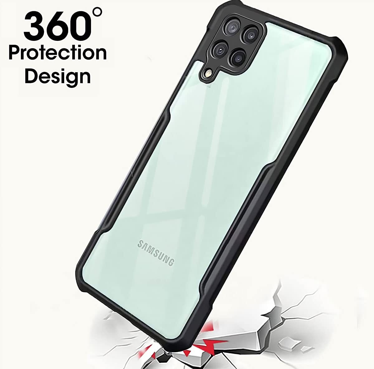 VAKIBO Best Selling Black and Transparent Back Cover Case Made With Soft TPU and Acrylic With 4 Corner and Camera Protection Suitable for Samsung Galaxy A22 4G