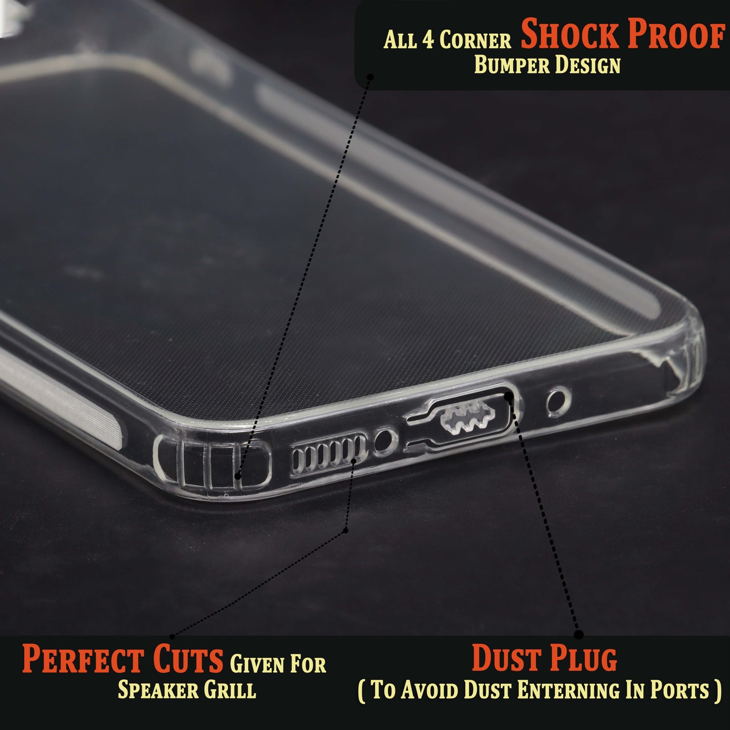 VAKIBO Super Premium Soft TPU Transparent Case With Dustplug,Side Grip,Corner Protection,lanyard Cuts,Camera Protection Suitable for Samsung A54 5G