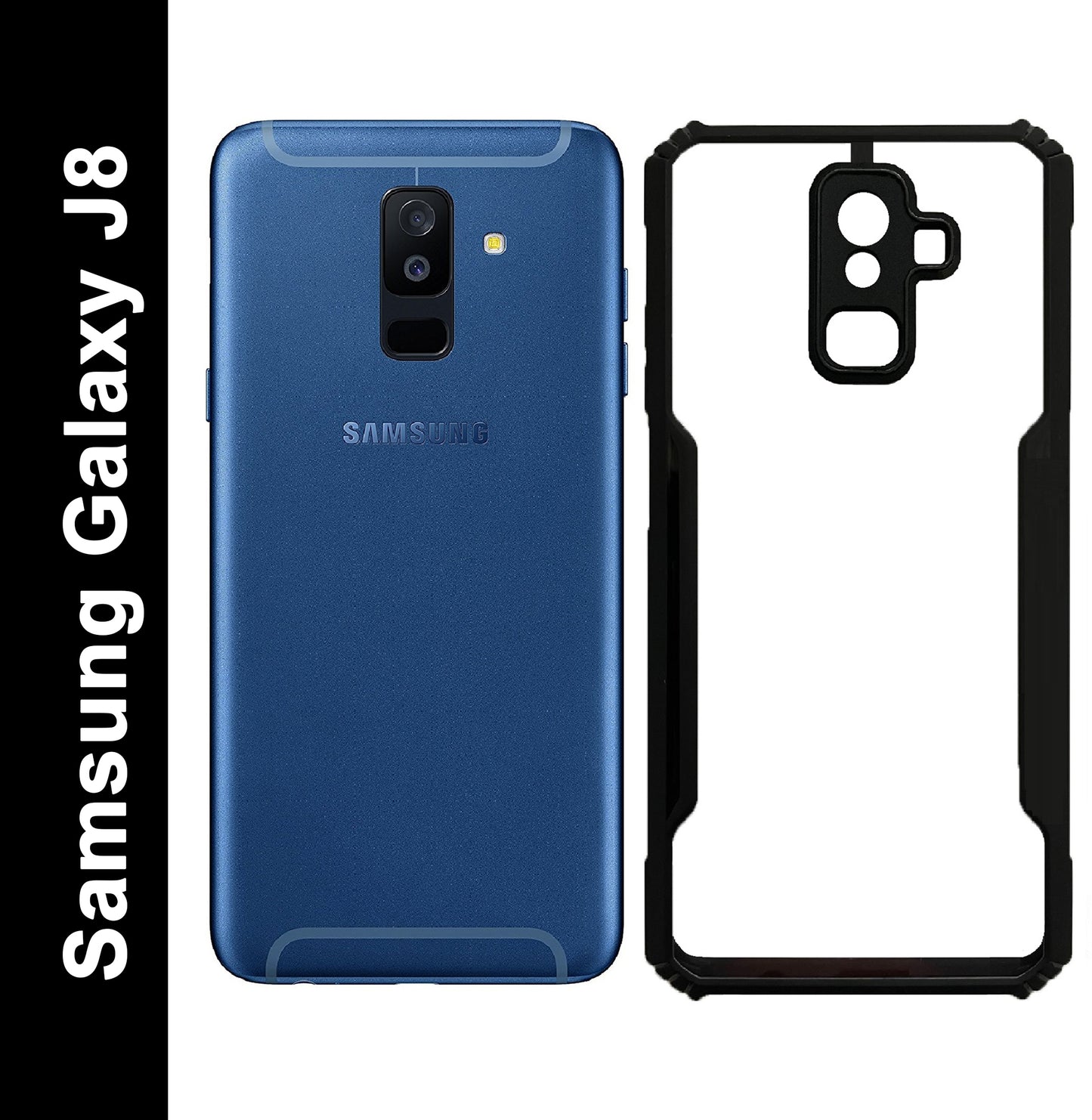 VAKIBO Best Selling Black and Transparent Back Cover Case Made With Soft TPU and Acrylic With 4 Corner and Camera Protection Suitable for Samsung Galaxy J8 2018