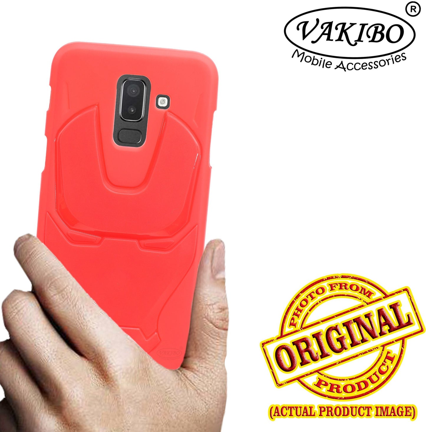 VAKIBO Iron Man 3D Mask Design Red Coloured Soft TPU Back Cover Case With Camera Protection Ring Suitable for Samsung Galaxy ON8 2018