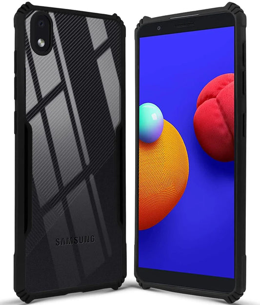 VAKIBO Best Selling Black and Transparent Back Cover Case Made With Soft TPU and Acrylic With 4 Corner and Camera Protection Suitable for Samsung Galaxy A01 Core