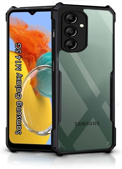VAKIBO Best Selling Black and Transparent Back Cover Case Made With Soft TPU and Acrylic With 4 Corner and Camera Protection Suitable for Samsung Galaxy M14 5G