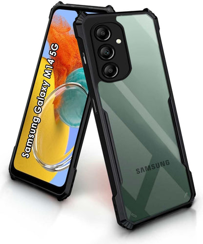 VAKIBO Best Selling Black and Transparent Back Cover Case Made With Soft TPU and Acrylic With 4 Corner and Camera Protection Suitable for Samsung Galaxy M14 5G