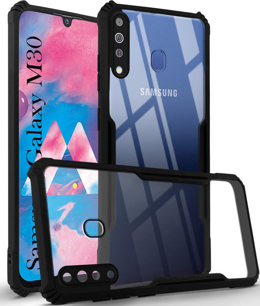 VAKIBO Super Premium Black Border Transparent Case With Corner Protection & Camera Protection Suitable for Samsung M30