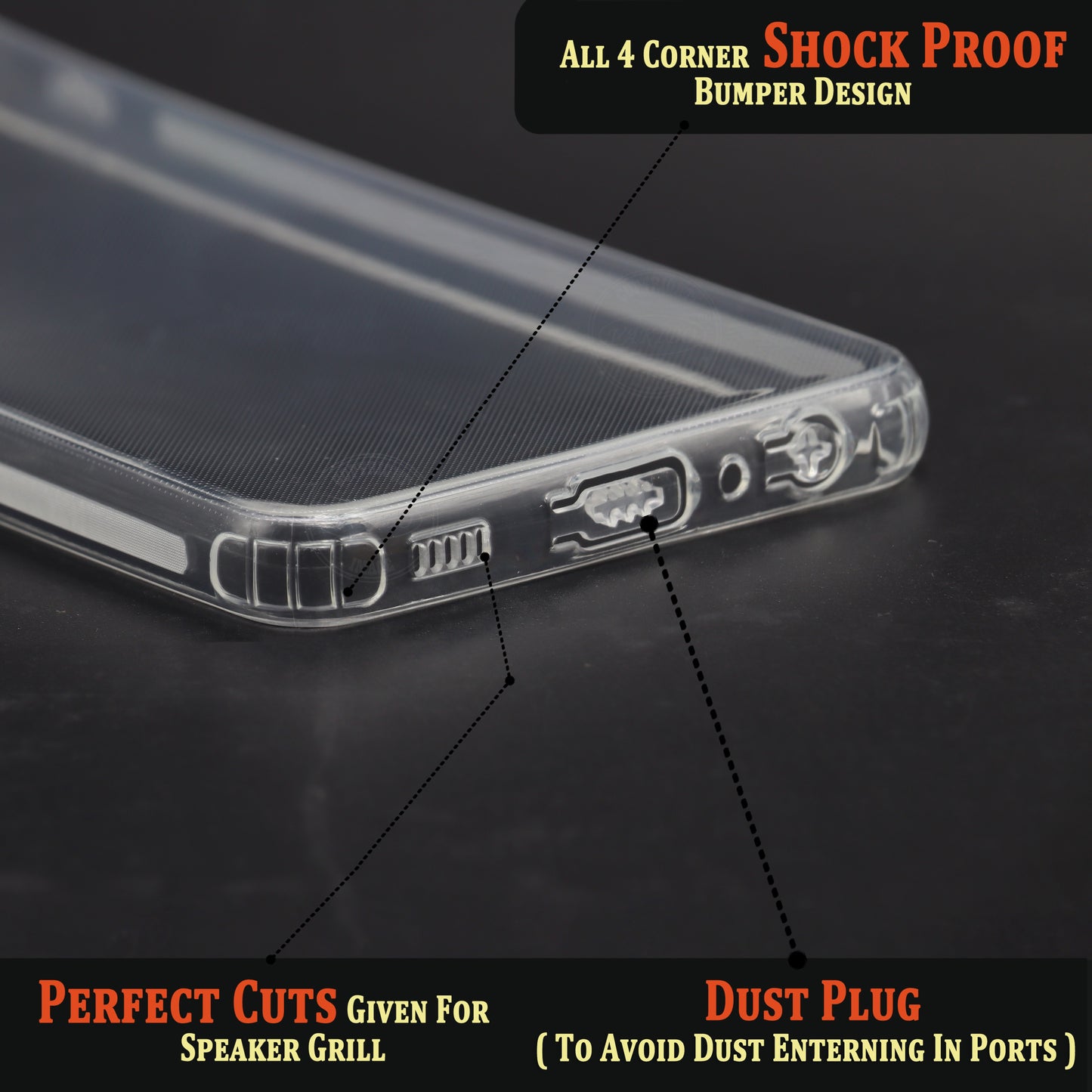VAKIBO Super Premium Soft TPU Transparent Case With Dustplug,Side Grip,Corner Protection,lanyard Cuts,Camera Protection Suitable for Samsung M32 5G