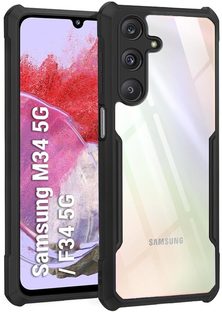 VAKIBO Best Selling Black and Transparent Back Cover Case Made With Soft TPU and Acrylic With 4 Corner and Camera Protection Suitable for Samsung Galaxy M34 5G